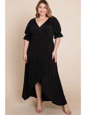 NWT Emerald Co Plus Size 3X Solid Venezia Faux Wrap Stretchy Maxi Dress Feminine